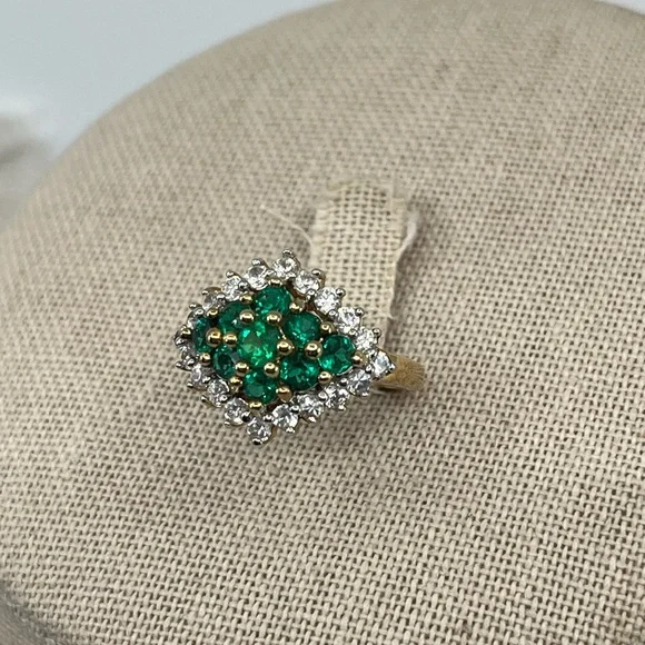 Vintage Emerald 925 Gold Vermeil Cluster Ring - Picture 3 of 17